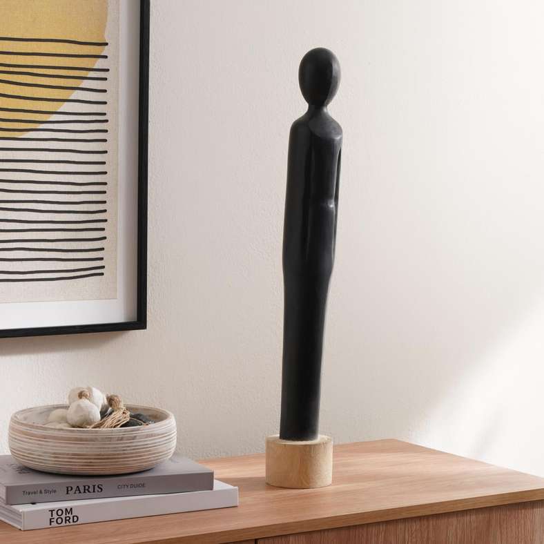 Pan Home Black Wooden Human Figurine for Home Decor