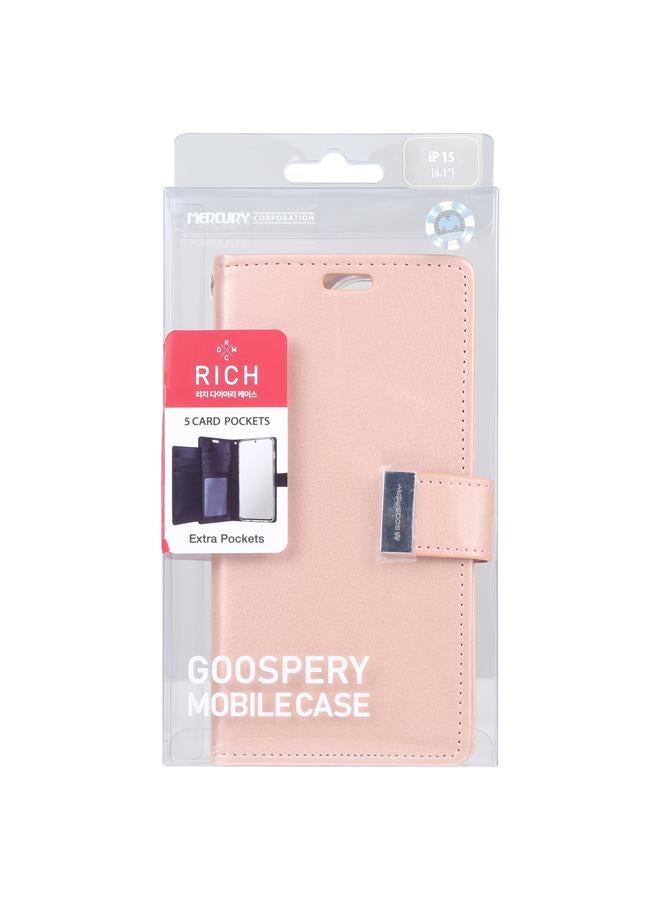 GOOSPERY Case For iPhone 15 Plus RICH DIARY Crazy Horse Texture Leather Phone Case - Image 4