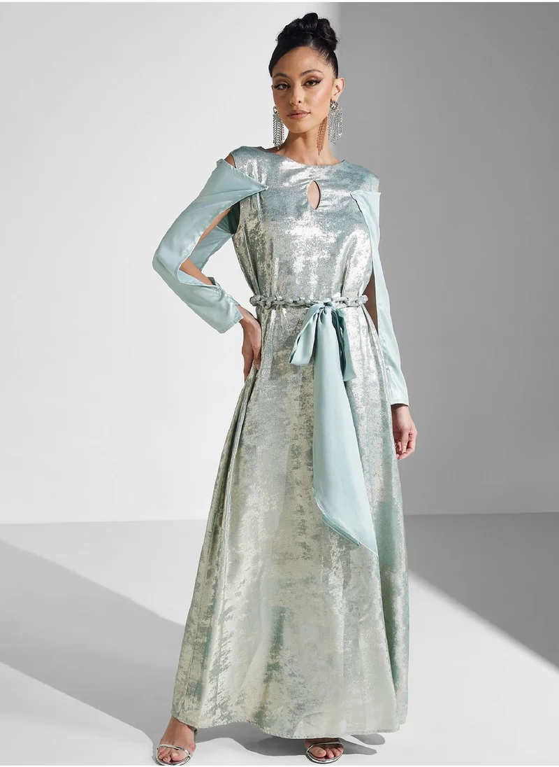 Amri Keyhole Neck Cold Shoulder Ruched Waist Dress