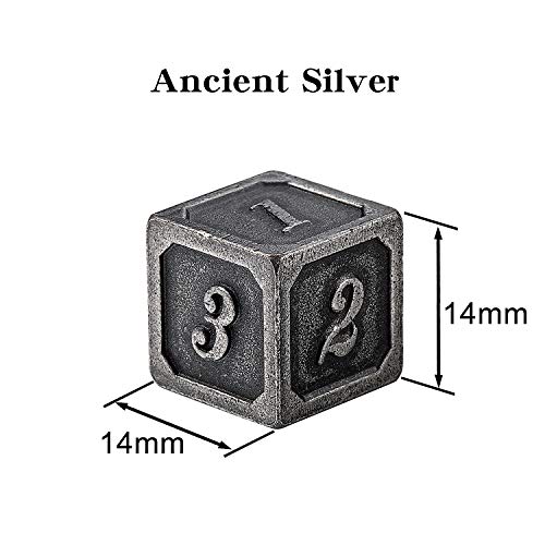 DNDND Ancient Silver D6 Dice Set 6 Pieces Six Sides Solid Metallic Dice with Free Black Velvet Bag for DND RPG Pathfinder Shadowrun or GURPs - Image 5