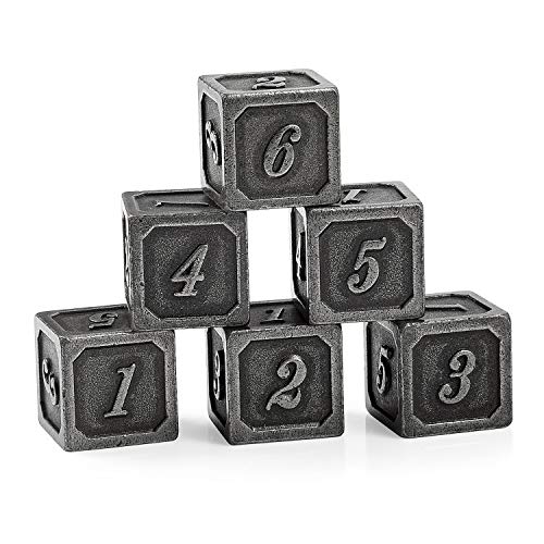 DNDND Ancient Silver D6 Dice Set 6 Pieces Six Sides Solid Metallic Dice with Free Black Velvet Bag for DND RPG Pathfinder Shadowrun or GURPs - Image 1