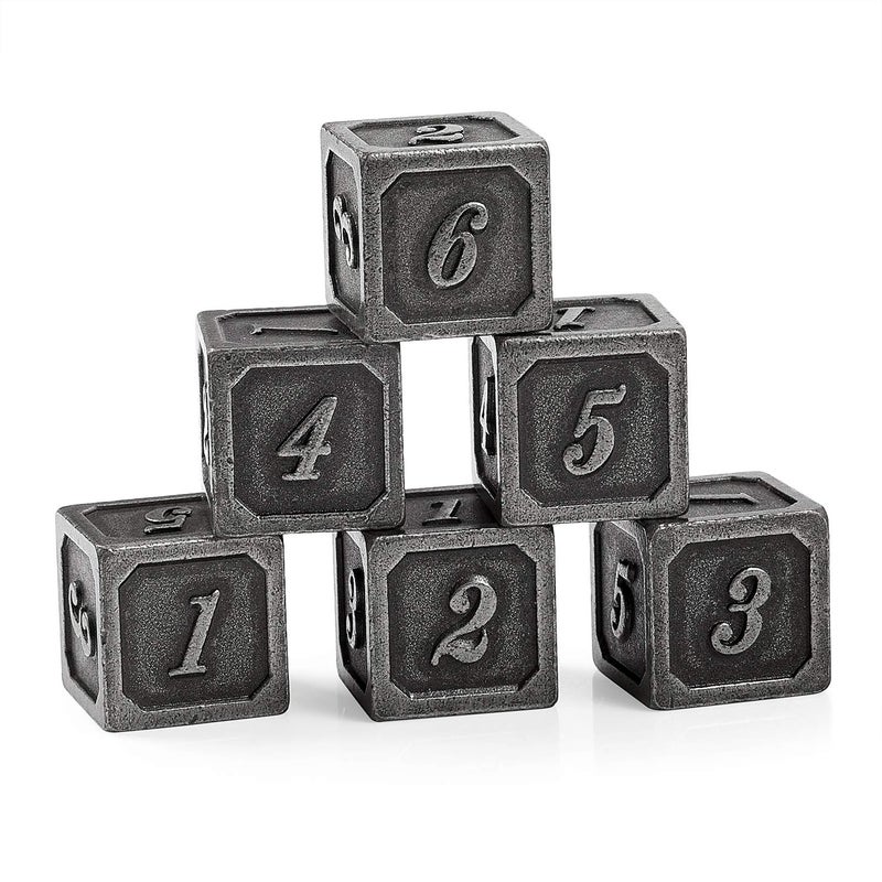 DNDND Ancient Silver D6 Dice Set 6 Pieces Six Sides Solid Metallic Dice with Free Black Velvet Bag for DND RPG Pathfinder Shadowrun or GURPs - Image 3