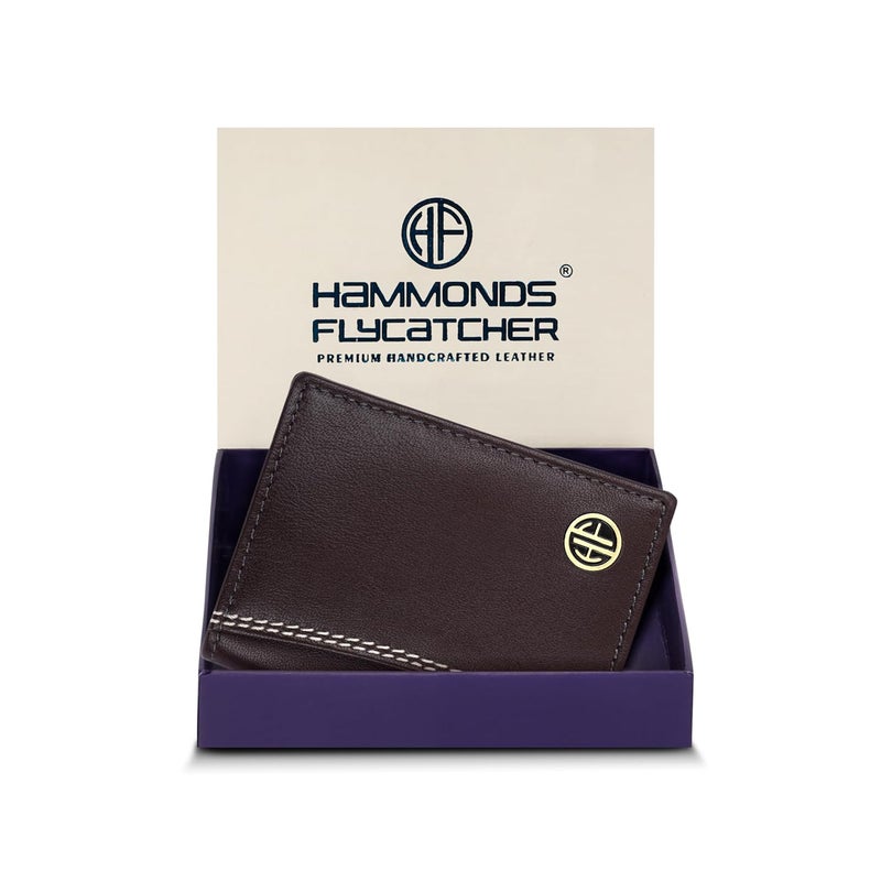 HAMMONDS FLYCATCHER Genuine Leather Credit Card Holder Wallet for Man & Women with Currency Slot, RFID Protected ATM Card Wallet for Men 6 Slots, Gift for Men, Father, Husband, Boyfriend, Coffee Brown - Image 1