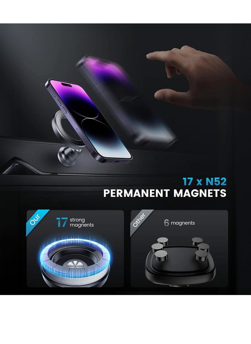 Brave - Magnetic Car Mount [N52H Strong Magnets] - Universal Car Dashboard Phone Holder, Secure Magnetic Mount for iPhone 16 Pro Max / 16 Pro / 16 Plus / 15 / 14 / 13 Mini and Samsung Galaxy S25 / S24 / S23 / S22 - Adjustable, Hands-Free, Easy to Install, Stable Hold for All Car Types - Image 1