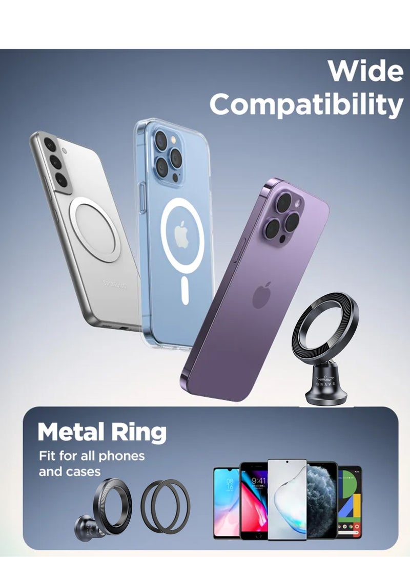 Brave - Magnetic Car Mount [N52H Strong Magnets] - Universal Car Dashboard Phone Holder, Secure Magnetic Mount for iPhone 16 Pro Max / 16 Pro / 16 Plus / 15 / 14 / 13 Mini and Samsung Galaxy S25 / S24 / S23 / S22 - Adjustable, Hands-Free, Easy to Install, Stable Hold for All Car Types - Image 1