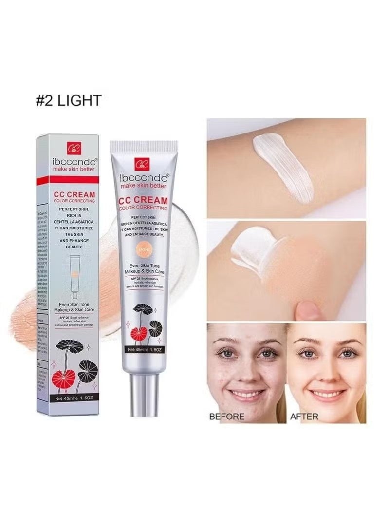 ibcccndc Colour Correcting CC Cream with Centella Asiatica Full Coverage Foundation with SPF 25, Even Skin Tone Makeup and Skin Care, Long Lasting and Hydrating Concealer, Light 45 ml - Image 2