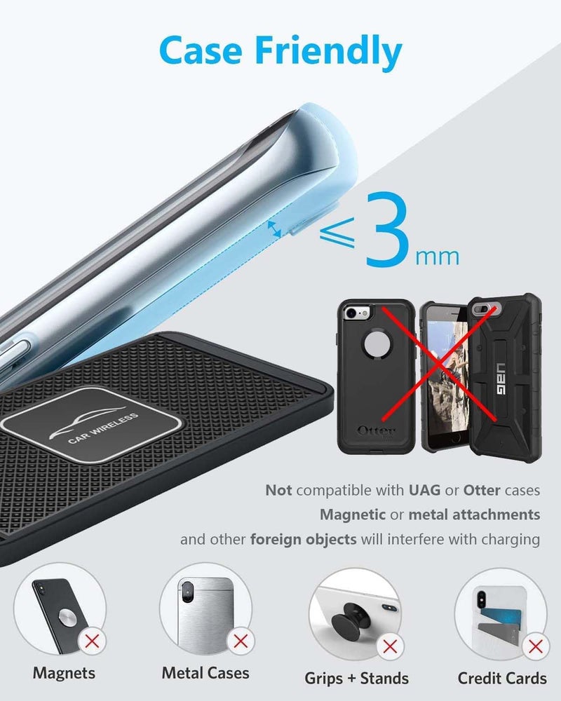 TASUMATO Wireless Car Charger Qi Charging Pad Fast 15W 10W 7.5W Quick Charge Adapter for iPhone 14 13 12 Mini 11 Pro Max 8 Plus X XR Xs Airpods LG Samsung Note Galaxy Buds S9 S10 S20 S21 S22 S23 Android Phones - Image 2