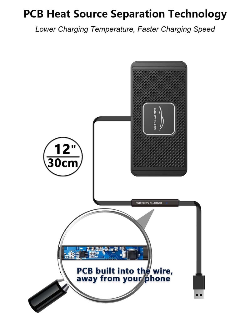 TASUMATO Wireless Car Charger Qi Charging Pad Fast 15W 10W 7.5W Quick Charge Adapter for iPhone 14 13 12 Mini 11 Pro Max 8 Plus X XR Xs Airpods LG Samsung Note Galaxy Buds S9 S10 S20 S21 S22 S23 Android Phones - Image 3