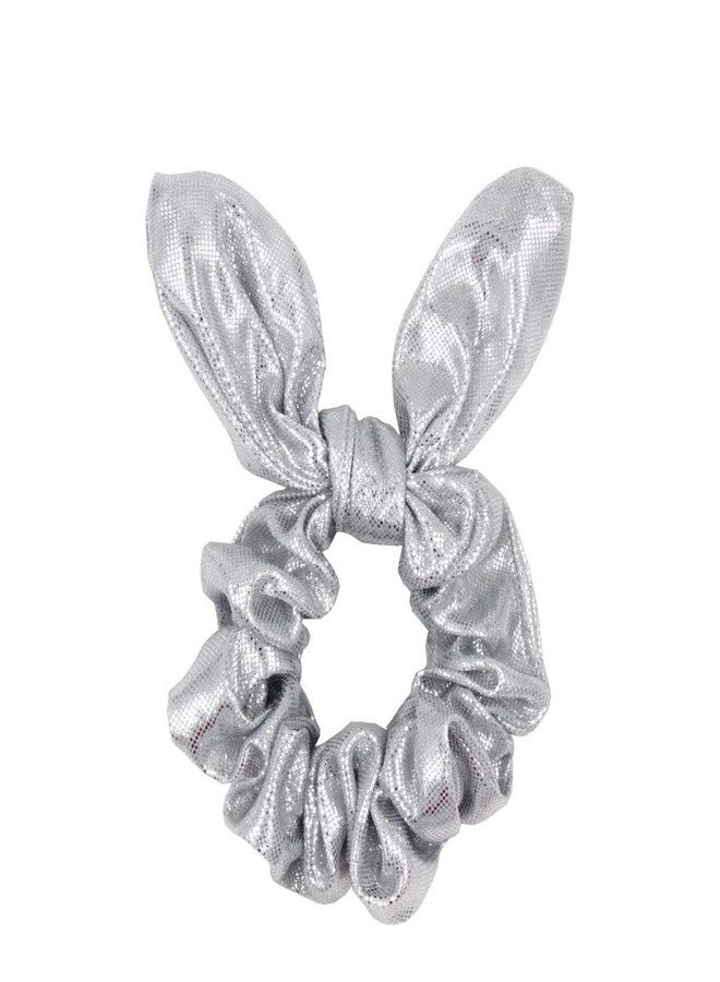 KINFENE 4 Pack Metallic PU Leather Hair Bows Gold or Silver Bright Hair Scrunchies Hair Bobbles Elastics Ponytail Holders Hair Wrist Ties Bands Scrunchies for School Show Gym Dance Party Club Girl (Silver) - Image 2