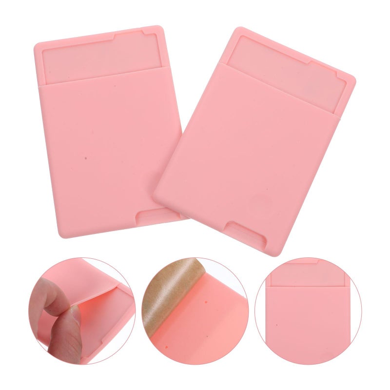 2pcs Pink Adhesive Silicone Phone Wallet Holder for Credit Cards and Daily Use - Image 4