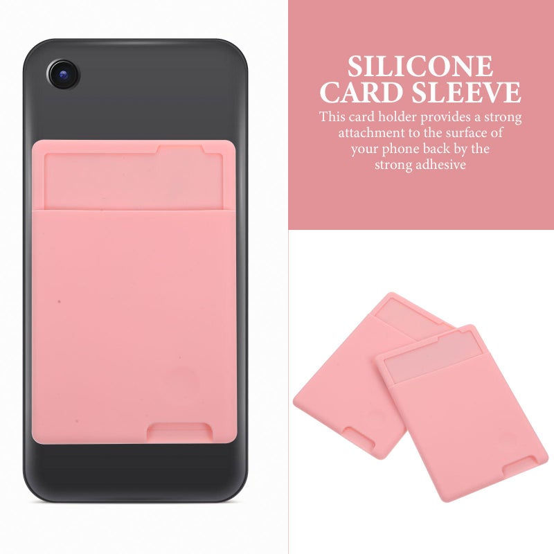 2pcs Pink Adhesive Silicone Phone Wallet Holder for Credit Cards and Daily Use - Image 5