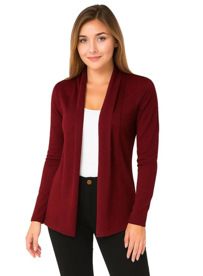 PAUSE Pause Maroon Solid Open Front Shrug