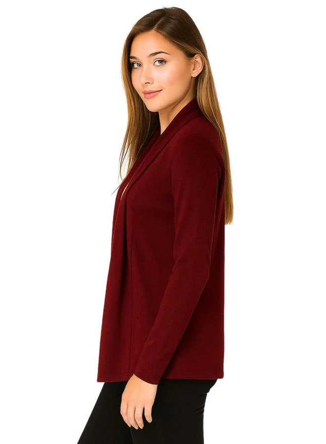 PAUSE Pause Maroon Solid Open Front Shrug