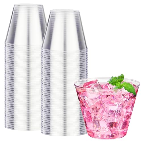 RACETOP 9 oz 100 packs Clear Disposable Plastic Cups Durable Plastic Cups Tumblers Perfect for Parties Wedding and Festival Events