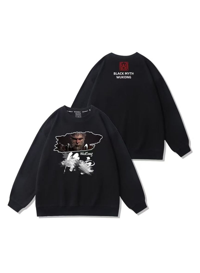 MQD Black Mythical Loose Round Neck Hoodie 