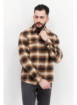 Tailor Vintage Men Regular Fit Spread Collar Long Sleeve Plaid Casual Shirt, Brown Combo  - Image 1