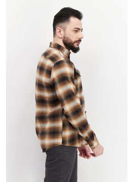 Tailor Vintage Men Regular Fit Spread Collar Long Sleeve Plaid Casual Shirt, Brown Combo  - Image 3