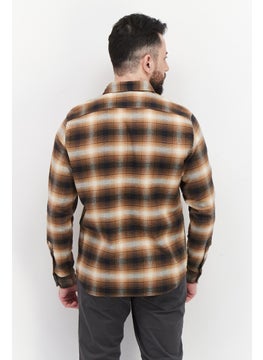 Tailor Vintage Men Regular Fit Spread Collar Long Sleeve Plaid Casual Shirt, Brown Combo  - Image 2