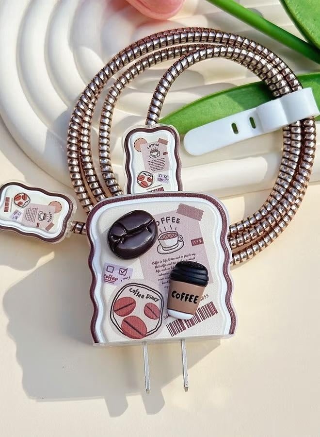 ٥ قطع من حافظات شواحن لطيفة بتصميم حبوب القهوة، وواقيات كابلات شواحن آيفون، وحافظات كابلات بيانات USB، وواقيات شواحن الهواتف للنساء والفتيات - Image 4