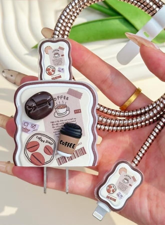 ٥ قطع من حافظات شواحن لطيفة بتصميم حبوب القهوة، وواقيات كابلات شواحن آيفون، وحافظات كابلات بيانات USB، وواقيات شواحن الهواتف للنساء والفتيات - Image 3