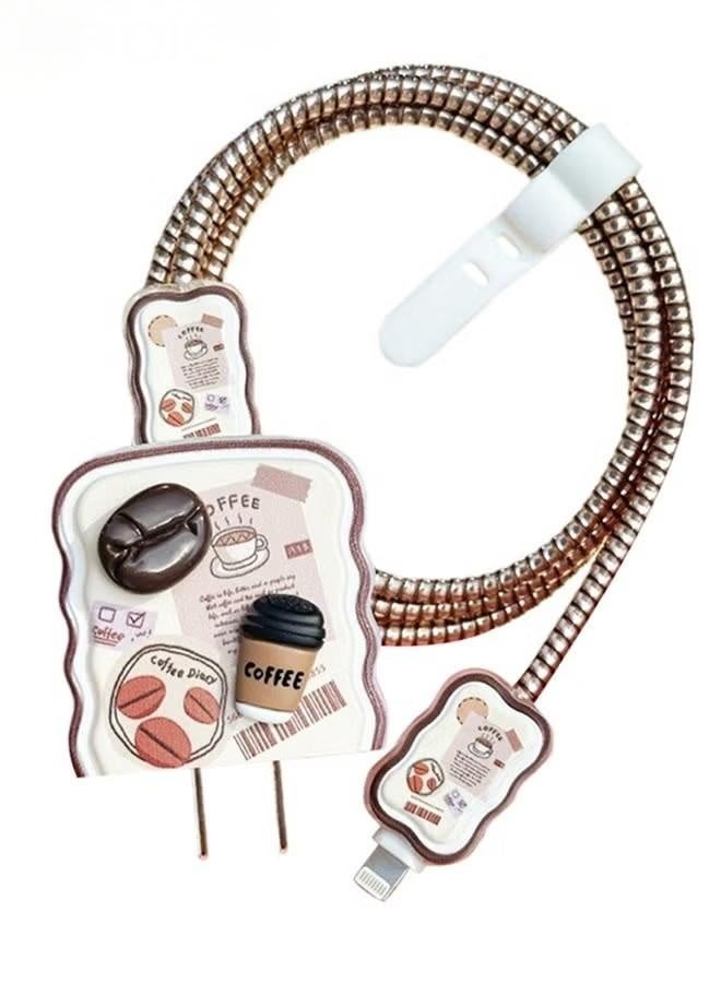 ٥ قطع من حافظات شواحن لطيفة بتصميم حبوب القهوة، وواقيات كابلات شواحن آيفون، وحافظات كابلات بيانات USB، وواقيات شواحن الهواتف للنساء والفتيات - Image 1