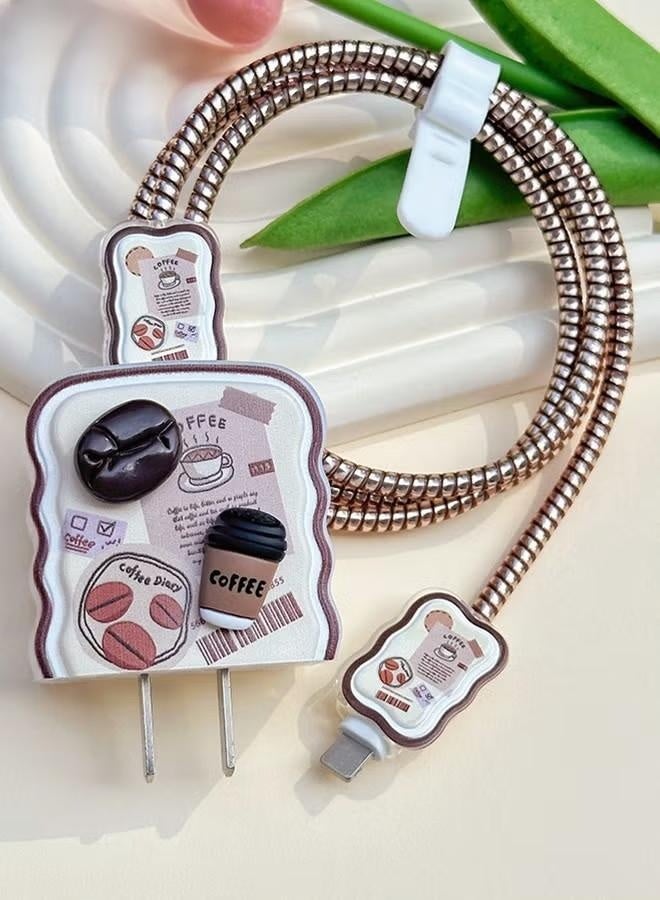 ٥ قطع من حافظات شواحن لطيفة بتصميم حبوب القهوة، وواقيات كابلات شواحن آيفون، وحافظات كابلات بيانات USB، وواقيات شواحن الهواتف للنساء والفتيات - Image 2