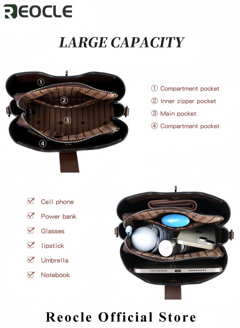 REOCLE Women's Shoulder Handbags Fashion Vegan Leather Crossbody Bag with Adjustable Strap & Large Capacity & Simple Style Shoulder Purse for Ladies - Image 4