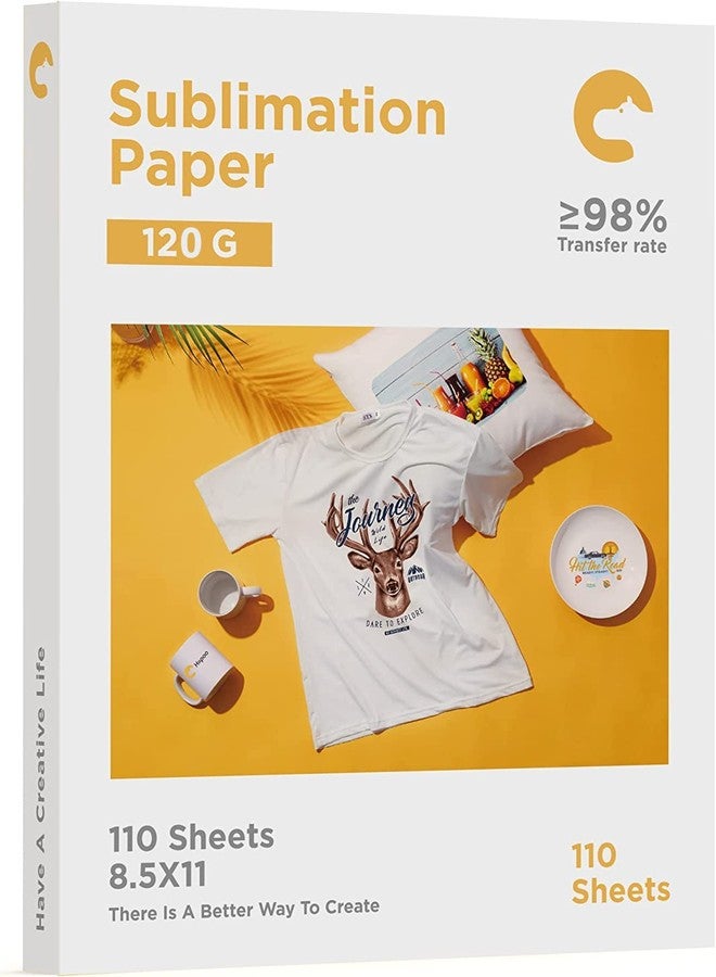 Hiipoo ورق التسامي من هيبو 8.5 × 11 بوصة، يعمل مع حبر التسامي وطابعات نفث الحبر من سوغراس للأكواب والقمصان والأقمشة الخفيفة وغيرها من المواد الخام للتسامي (110 ورقة، 120 جرام) - Image 1