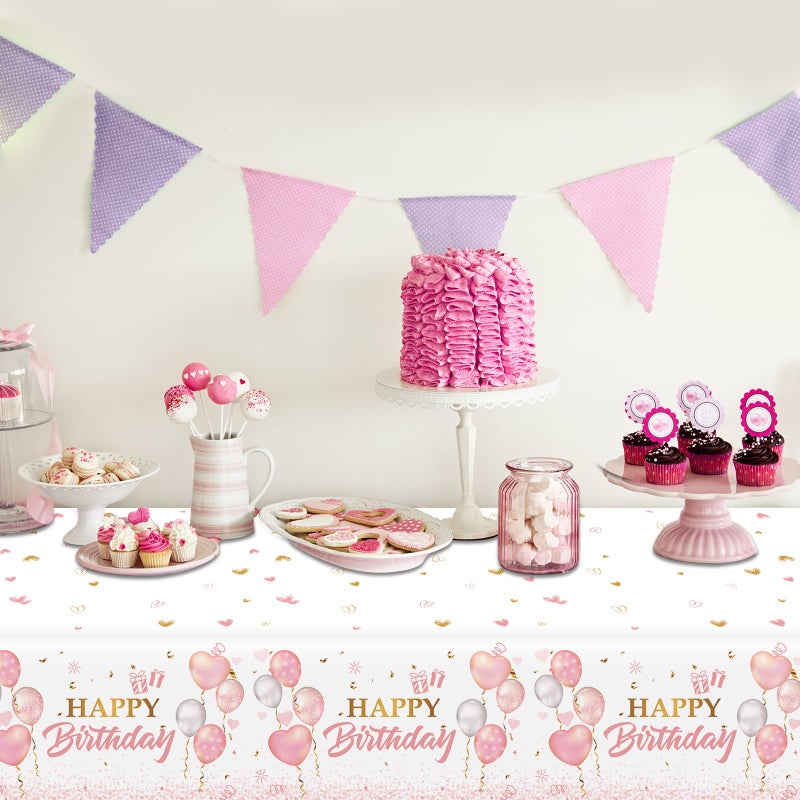 Tevxj 3 Pieces Pink Rose Gold Tablecloth for Rose Gold Birthday Decoration Plastic Disposable Party Table Covers for Rectangle Tables Girl Women Parties Happy Birthday Wedding Party Favors, 54 x 108 Inches - Image 5