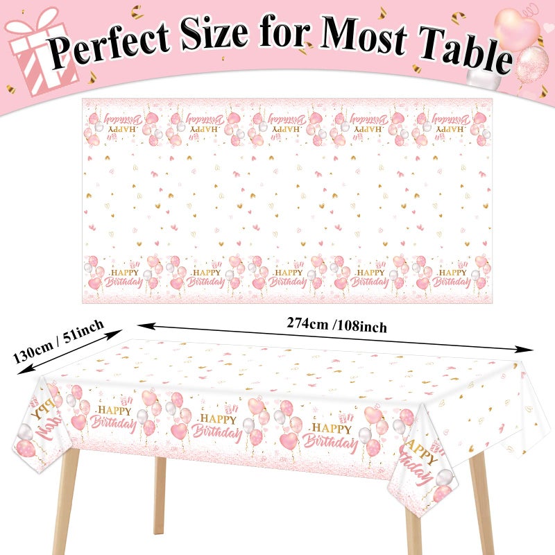 Tevxj 3 Pieces Pink Rose Gold Tablecloth for Rose Gold Birthday Decoration Plastic Disposable Party Table Covers for Rectangle Tables Girl Women Parties Happy Birthday Wedding Party Favors, 54 x 108 Inches - Image 2