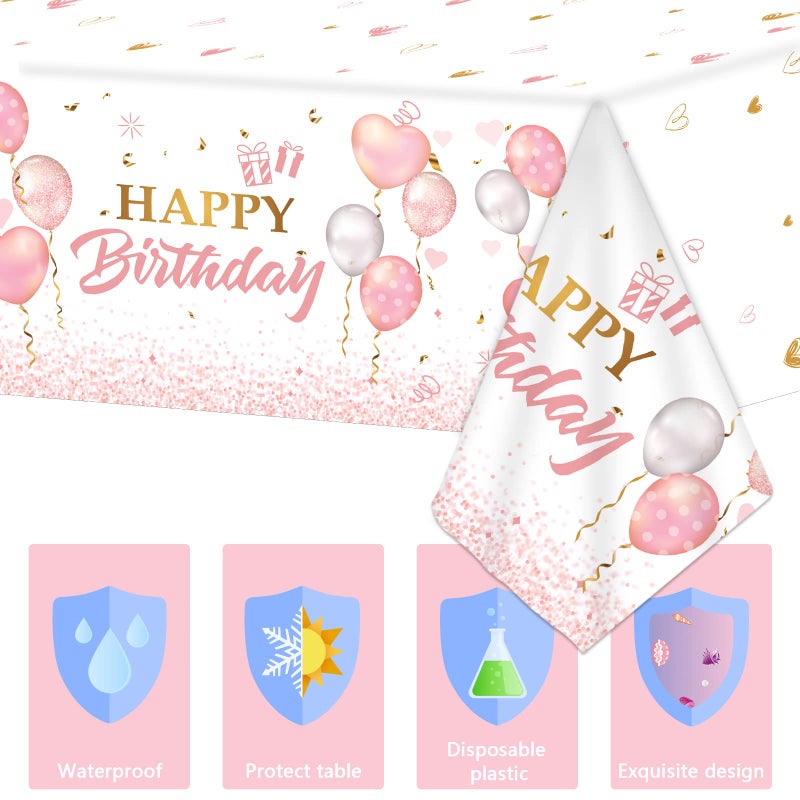 Tevxj 3 Pieces Pink Rose Gold Tablecloth for Rose Gold Birthday Decoration Plastic Disposable Party Table Covers for Rectangle Tables Girl Women Parties Happy Birthday Wedding Party Favors, 54 x 108 Inches - Image 3