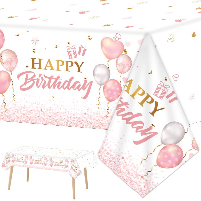 Tevxj 3 Pieces Pink Rose Gold Tablecloth for Rose Gold Birthday Decoration Plastic Disposable Party Table Covers for Rectangle Tables Girl Women Parties Happy Birthday Wedding Party Favors, 54 x 108 Inches - Image 1