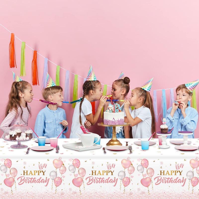Tevxj 3 Pieces Pink Rose Gold Tablecloth for Rose Gold Birthday Decoration Plastic Disposable Party Table Covers for Rectangle Tables Girl Women Parties Happy Birthday Wedding Party Favors, 54 x 108 Inches - Image 4