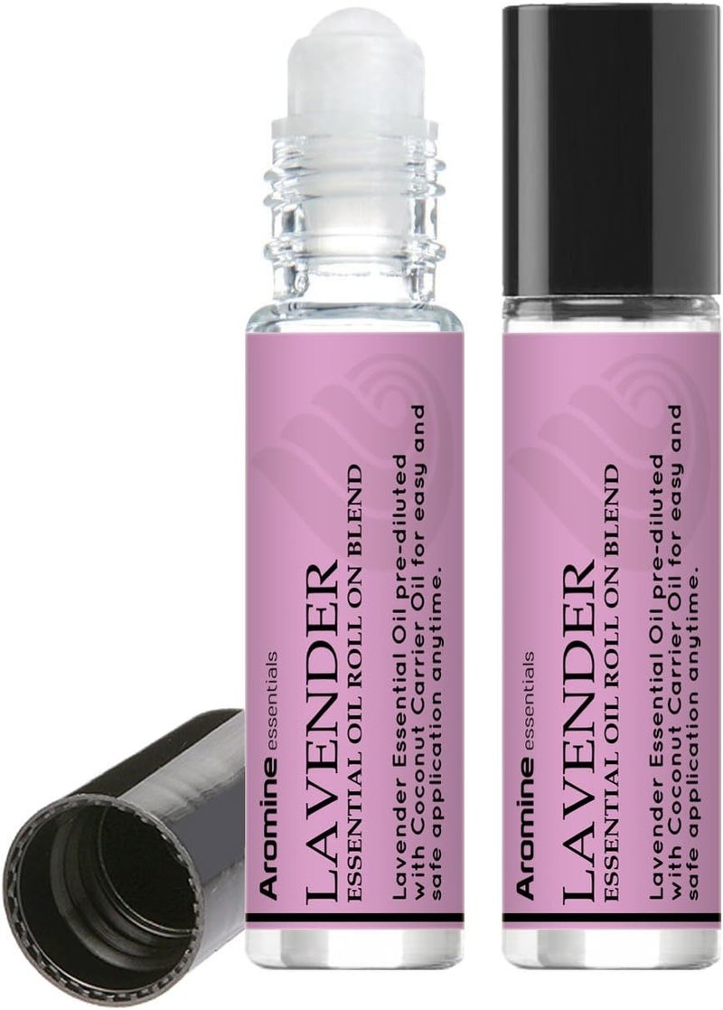 Lavender Essential Oil Roll On, Pre-Diluted 10ml (Pack of 2). Premium Quality, Therapeutic Grade Topical Ready Aromatherapy Oil