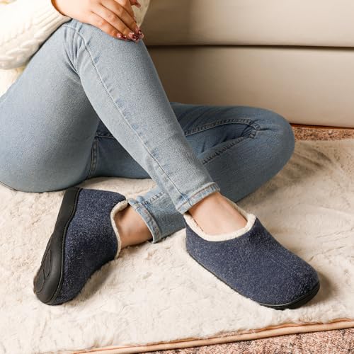 ULTRAIDEAS Women's Indoor Loafer House Slippers with Memory Foam, Ladies Warm Closed Back House Shoes with Non-Slip Outdoor Rubber Sole（Navy Blue，size 10） - Image 5