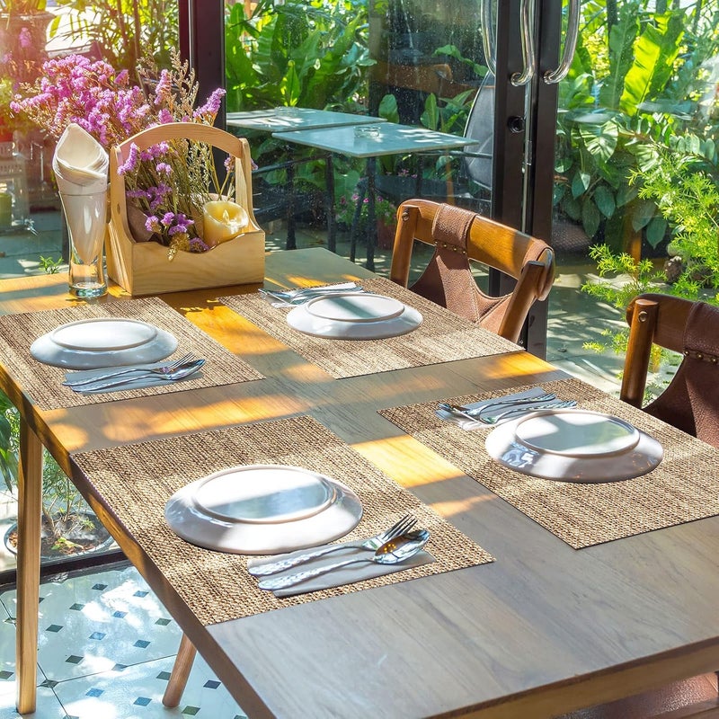 Glenmal 100 Pcs Disposable Burlap Printed Paper Placemats 1102 x 138 Inch Rustic Brown Chargers Rectangle Disposable Placemats Farmhouse Dining Table Setting Tan Table Setting Placemat for Baby Kids Party - Image 4