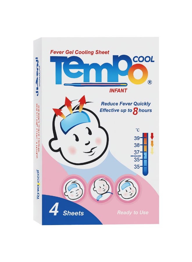 تيمبو كول 4 قطع كمادات بالجل لخفض حرارة الجسم أثناء الحمى