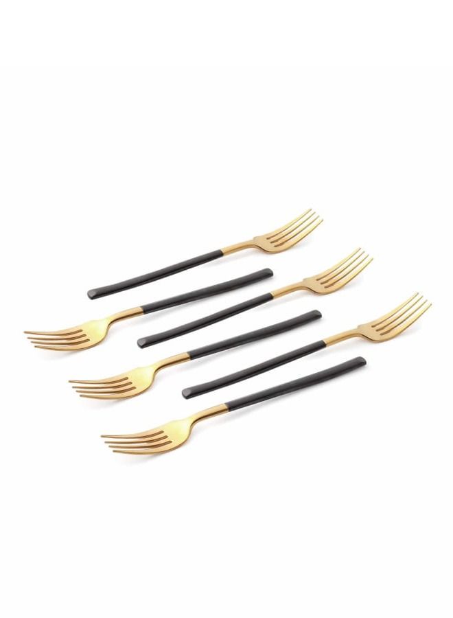 Life Smile 12pcs Cutlery Set, 18/10 Stainless Steel, Flatware Set, 12pcs Dinner Fork, Shiny Gold Head & Black Handle, for Home Kitchen, Mirror Polished - Image 2
