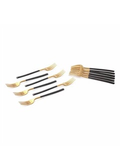 Life Smile 12pcs Cutlery Set, 18/10 Stainless Steel, Flatware Set, 12pcs Dinner Fork, Shiny Gold Head & Black Handle, for Home Kitchen, Mirror Polished  - Image 1