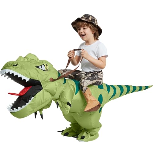 One Casa Inflatable Dinosaur Costume Riding T Rex Air Blow up Funny Fancy Dress Party Halloween Costume for Kids (2-3 Yrs) - Image 4
