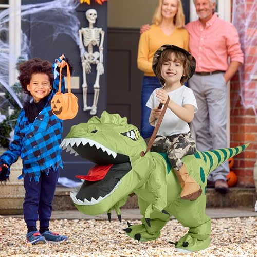 One Casa Inflatable Dinosaur Costume Riding T Rex Air Blow up Funny Fancy Dress Party Halloween Costume for Kids (2-3 Yrs) - Image 3
