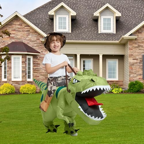 One Casa Inflatable Dinosaur Costume Riding T Rex Air Blow up Funny Fancy Dress Party Halloween Costume for Kids (2-3 Yrs) - Image 2