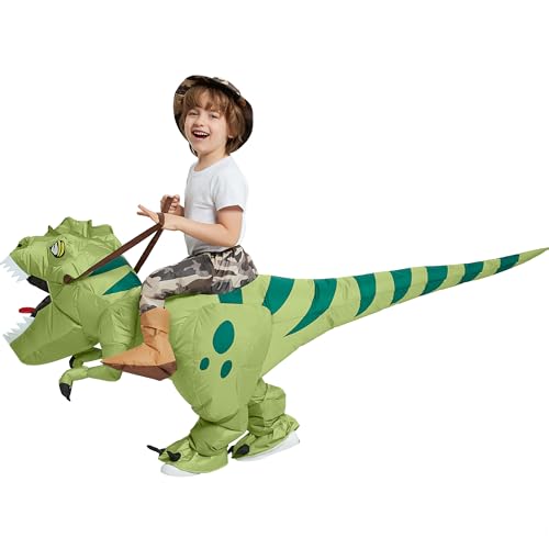 One Casa Inflatable Dinosaur Costume Riding T Rex Air Blow up Funny Fancy Dress Party Halloween Costume for Kids (2-3 Yrs) - Image 5