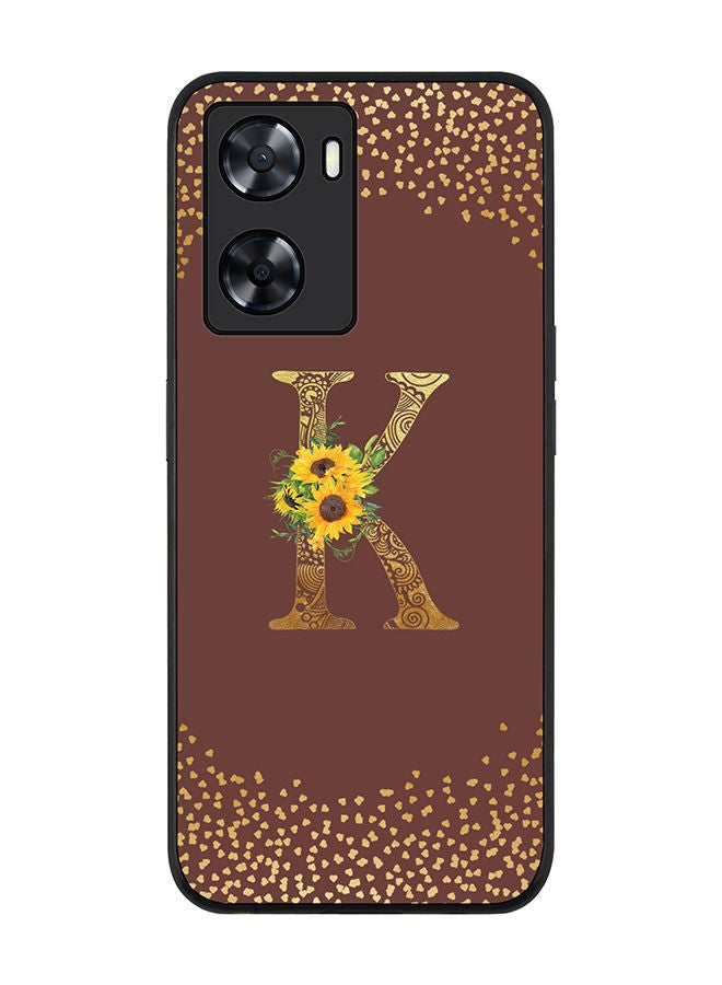 Stylizedd Rugged Black edge case for Oppo A57 4G/Oppo A77 4G/Oppo A77s Slim fit Soft Case Anti Drop TPU Gel Thin Cover - Custom Monogram Initial Letter Floral Pattern - K (Brown ) - Image 1