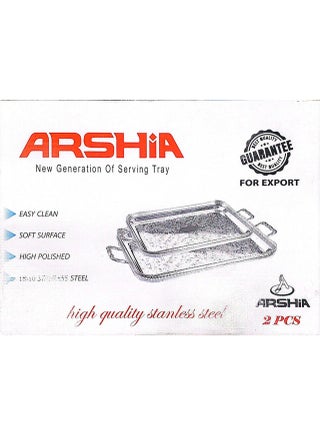 Arshia 2-Piece Stainless Steel Decorated Serving Tray Set with Handle, Silver - pzsku/Z6E4152BC9CC8AB01283DZ/45/_/1731365990/3a7d1340-906b-4535-b239-91f3a9b77b8c