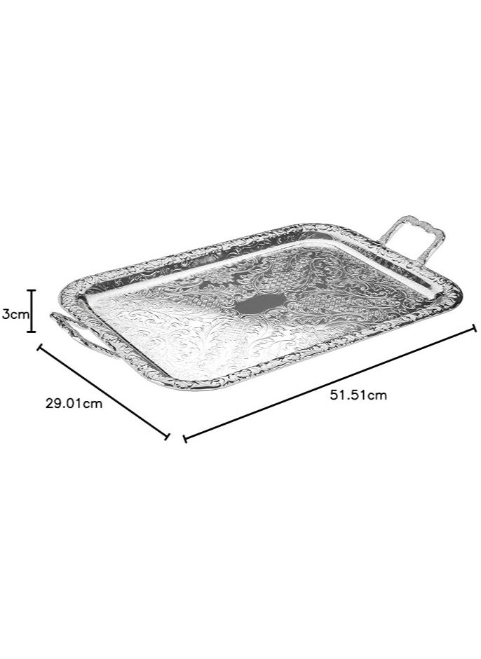 Arshia Arshia 2-Piece Stainless Steel Decorated Serving Tray Set with Handle, Silver  - Image 2