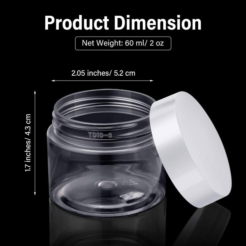 Patelai 16 Pieces Round Clear Leak Proof Plastic Container Jar with Lid Plastic Slime Jar Empty Slime Storage Container Refillable Storage Favor Jar for Travel Cosmetic Lotion Creams (White,60 ml/ 2 oz) - Image 2