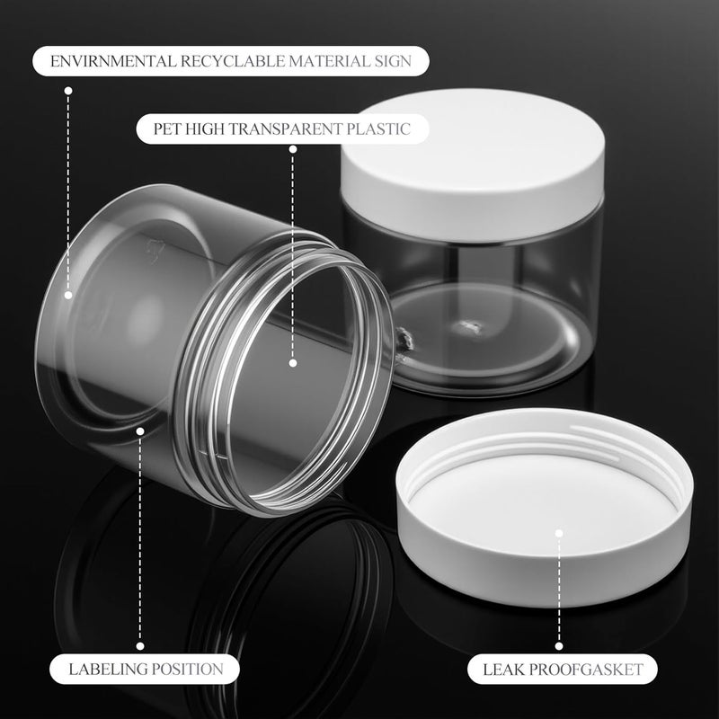 Patelai 16 Pieces Round Clear Leak Proof Plastic Container Jar with Lid Plastic Slime Jar Empty Slime Storage Container Refillable Storage Favor Jar for Travel Cosmetic Lotion Creams (White,60 ml/ 2 oz) - Image 3