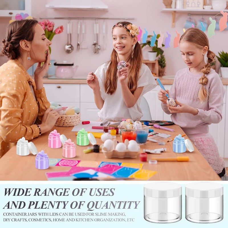 Patelai 16 Pieces Round Clear Leak Proof Plastic Container Jar with Lid Plastic Slime Jar Empty Slime Storage Container Refillable Storage Favor Jar for Travel Cosmetic Lotion Creams (White,60 ml/ 2 oz) - Image 5