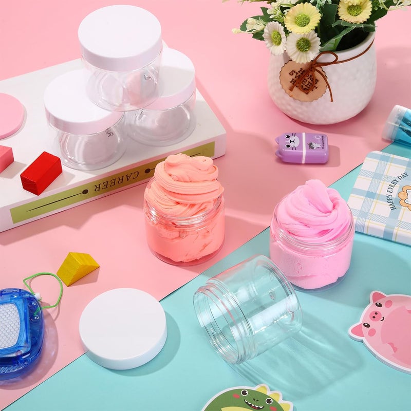 Patelai 16 Pieces Round Clear Leak Proof Plastic Container Jar with Lid Plastic Slime Jar Empty Slime Storage Container Refillable Storage Favor Jar for Travel Cosmetic Lotion Creams (White,60 ml/ 2 oz) - Image 4